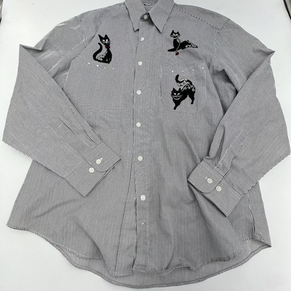 Las Olas Striped Cat Lady Shirt Size Medium